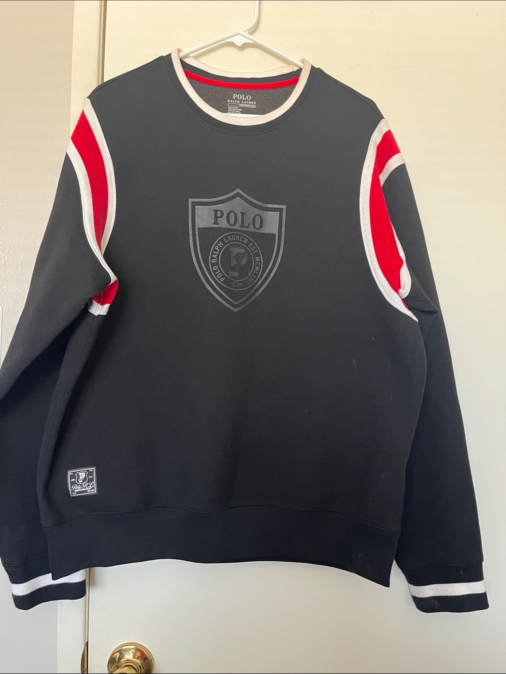 Y2K Polo Ralph Lauren Varsity Crest Crew Neck Sweatshirt Mens Size L Colligate
